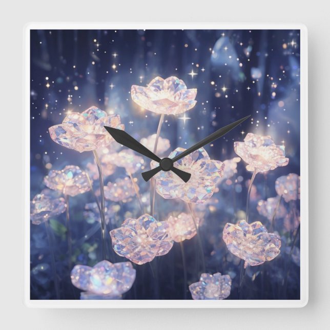 Crystal Bloom Square Wall Clock (Front)