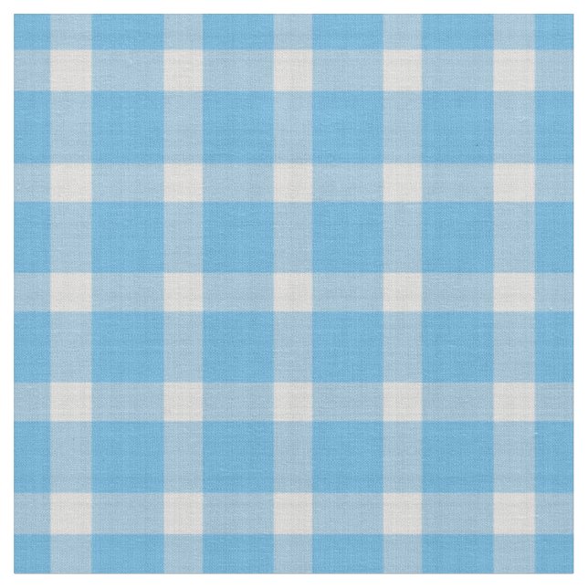 Crystal Blue and White Gingham Plaid  Fabric (Close Up)