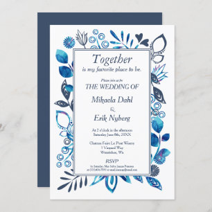 Crystal Blue & Blue-Grey Floral Pattern Invitation
