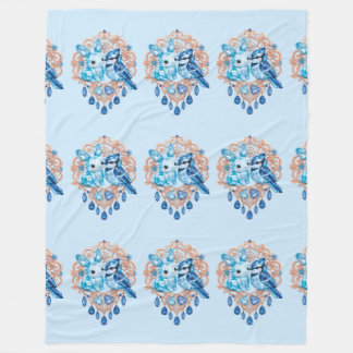 Crystal Blue Bunny and Blue Jay Heart Fleece Blanket