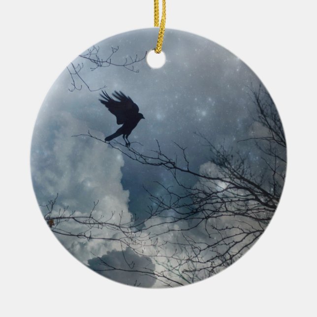 Crystal Blue Crow Sky Ceramic Ornament (Front)
