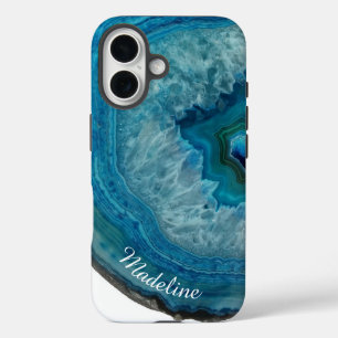 Crystal Blue Geode Slice   Personalized  iPhone 16 Case