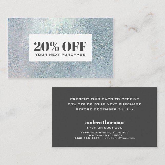 Crystal Blue glass pearl discount Coupon Card (Front/Back)