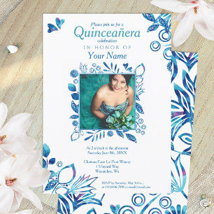 Crystal Blue Pattern Quinceanera Invitation