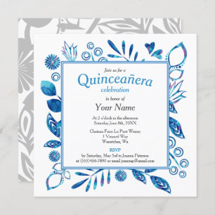 Crystal Blue Quinceañera Square Invitation