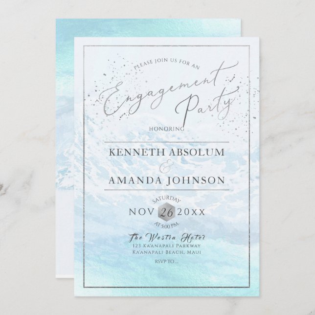 Crystal Blue Shoreline/Beach Engagement Party Invitation (Front/Back)