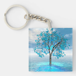 Crystal Blue Tree Acrylic Keychain