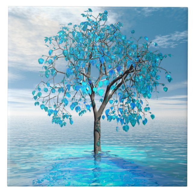 Crystal Blue Tree Ceramic Tile (Front)