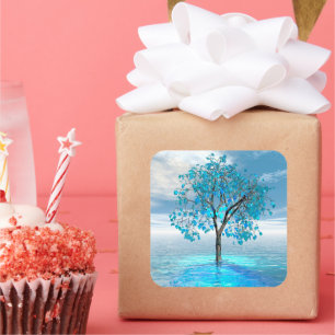 Crystal Blue Tree Square Sticker