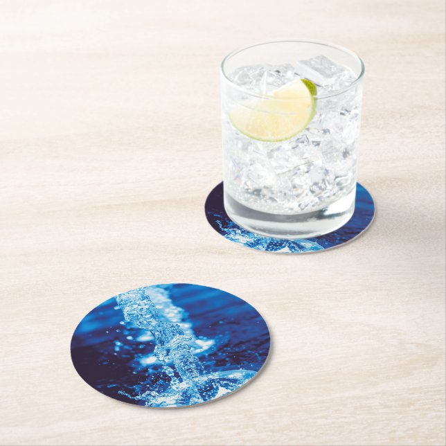 Crystal Blue Water Effect Round Paper Coaster (Insitu)