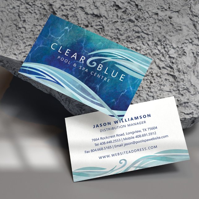 Crystal Blue Water Ripple & Waves Pool & Spa Business Card (Creator Uploaded)