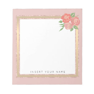 Crystal Blush Gold and Roses Notepad 5.5" x 6"