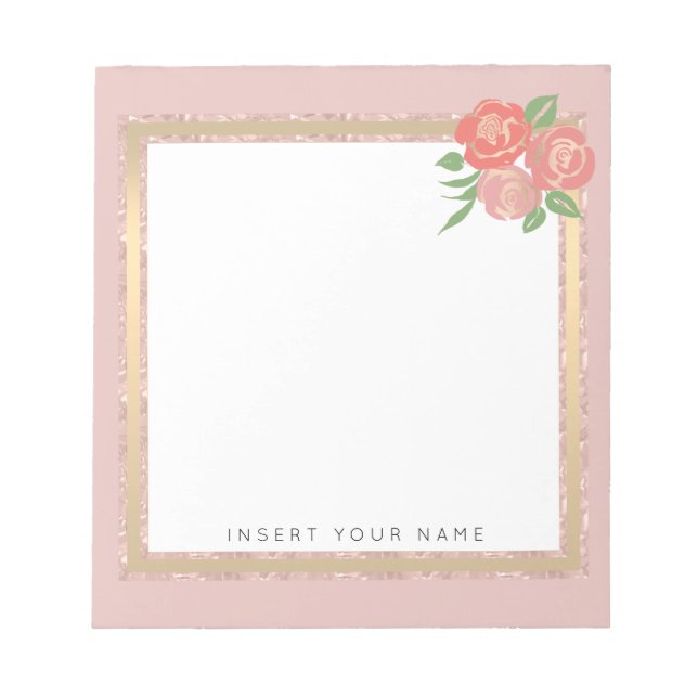 Crystal Blush Gold and Roses Notepad 5.5" x 6" (Front)