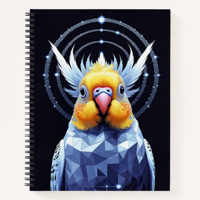 Crystal Budgerigar Vector Art with Geometric Bird Notebook (Front)
