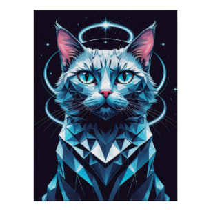 Crystal Cat Geometric Vector Art Poster
