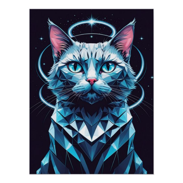 Crystal Cat Geometric Vector Art  Poster (Front)