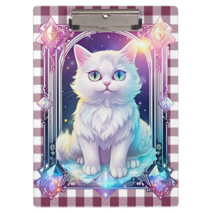 Crystal Cat Purple Black Plaid Cute White Kitten Clipboard