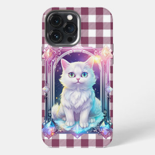 Crystal Cat Purple Black Plaid Cute White Kitten iPhone 13 Pro Max Case