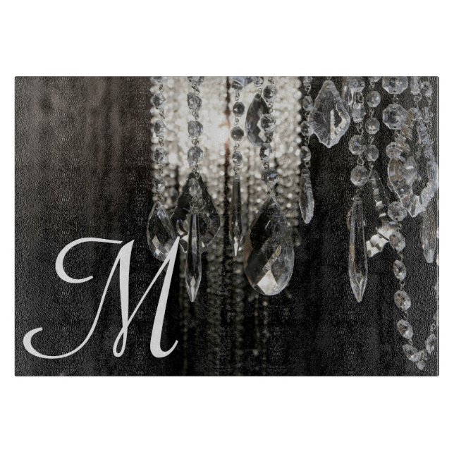 Crystal Chandelier Monogram Glass Cutting Board (Front)