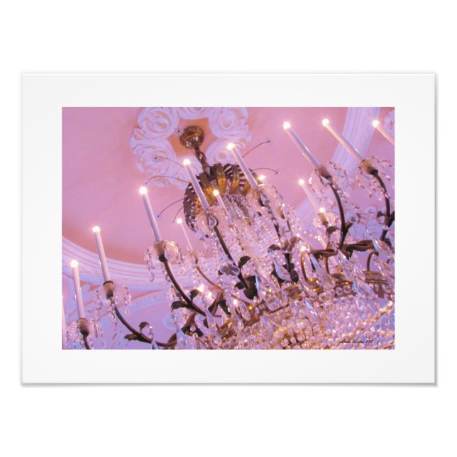 Crystal Chandelier on Pink Ceiling Print (Front)