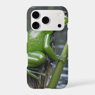"Crystal Clarity: Green Glass Frog on River Reeds"