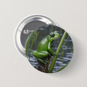 "Crystal Clarity: Green Glass Frog on River Reeds" 6 Cm Round Badge