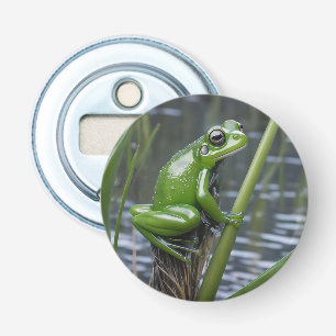 "Crystal Clarity: Green Glass Frog on River Reeds" Bottle Opener