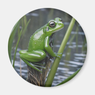 "Crystal Clarity: Green Glass Frog on River Reeds" Magnet