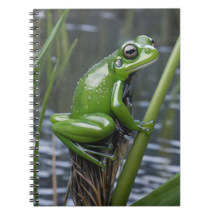 "Crystal Clarity: Green Glass Frog on River Reeds" Notebook