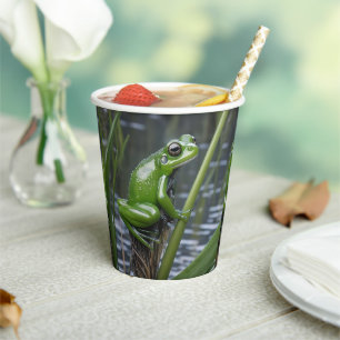 "Crystal Clarity: Green Glass Frog on River Reeds" Paper Cups