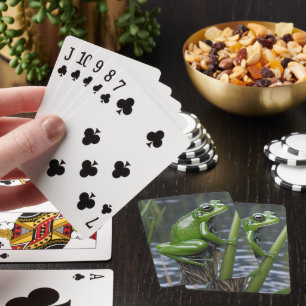 "Crystal Clarity: Green Glass Frog on River Reeds" Playing Cards