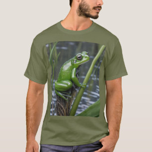 "Crystal Clarity: Green Glass Frog on River Reeds" T-Shirt