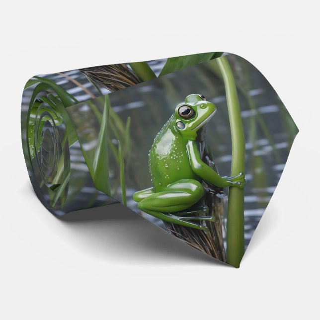 "Crystal Clarity: Green Glass Frog on River Reeds" Tie (Rolled)
