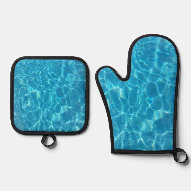 Crystal Clear Sky Blue Pool Water Oven Mitt & Pot Holder Set (Front)