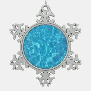 Crystal Clear Sky Blue Pool Water Snowflake Pewter Christmas Ornament