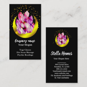 Crystal Cluster Gold Crescent Moon Mystic Business Card