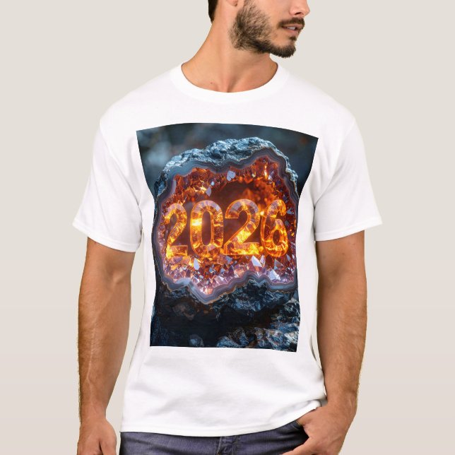 Crystal Core 2026 – Fiery Digits in Geode Glow T-Shirt (Front)