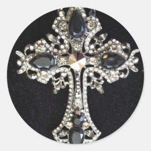 CRYSTAL CROSS ON VELVET PRINT CLASSIC ROUND STICKER