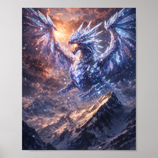 Crystal Dragon Over Mountains Poster (Front)