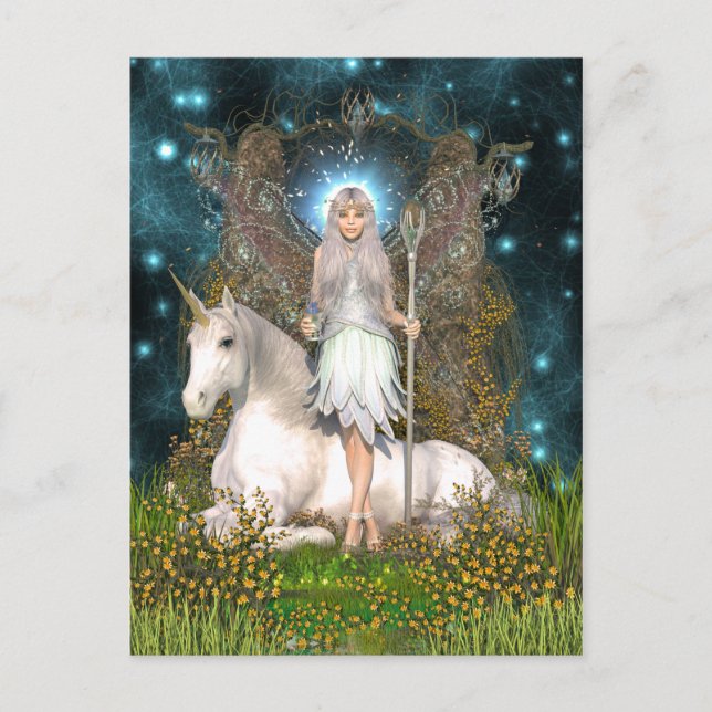 Crystal Fairy and Unicorn Postcard (Front)