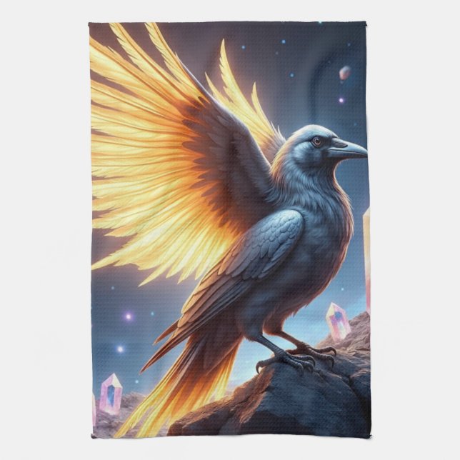 Crystal Fire Raven Tea Towel (Vertical)