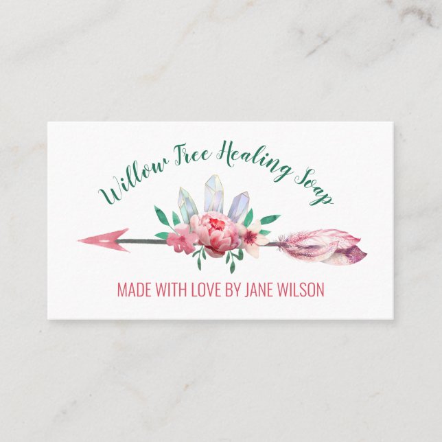 Crystal Floral Arrow Logo Soap And Candle Business Business Card (Front)