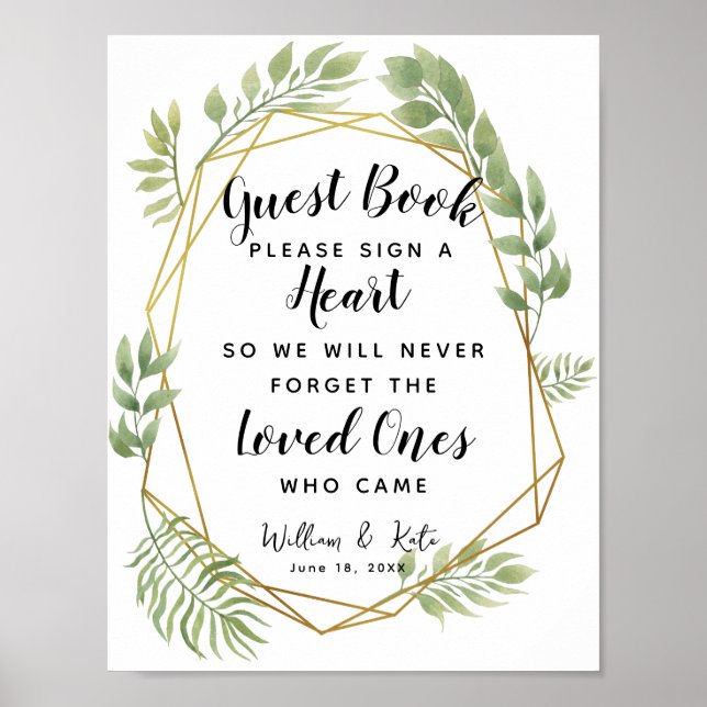 crystal foliage green  heart guest book wedding (Front)