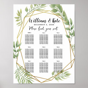 crystal Foliage greenery Table plan party/wedding Poster