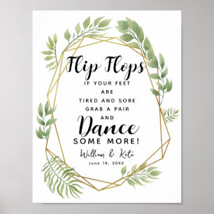 Crystal foliage wedding flip flops wedding sign