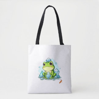 "Crystal Frog Tote Bag: Cute Frog Holding Crystals