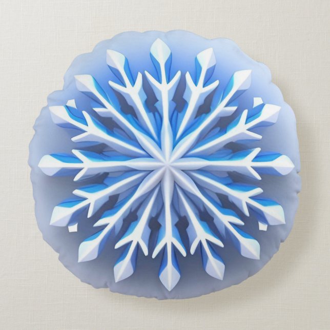 ❄️✨ Crystal Frost Snowflake Dream Winter Glow Round Cushion (Front)