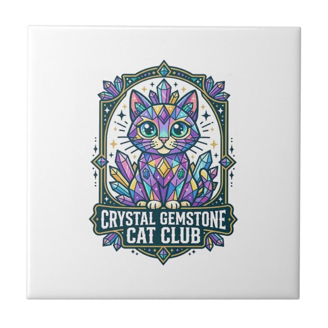 Crystal Gemstone Cat Cat Mum Gift Idea - Crystal G Ceramic Tile (Front)