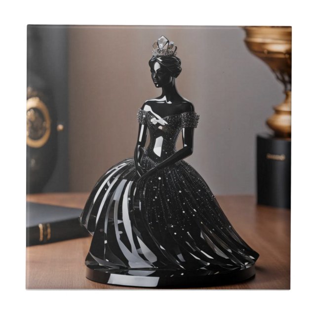 Crystal glass princess with black dress ceramic tile (Front)