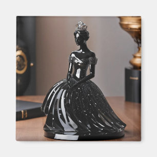 Crystal glass princess with black dress magnet